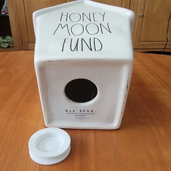 Rae Dunn Ceramic House Shaped HONEY MOON FUND Savings Bank - Picture 7 of 8